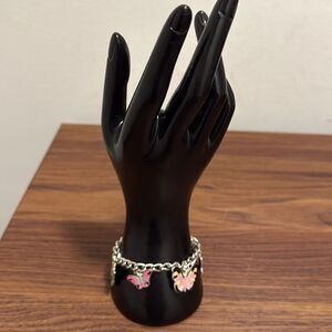 Chain Link Bracelet/Anklet with Multi Colored Enamel Butterflies.